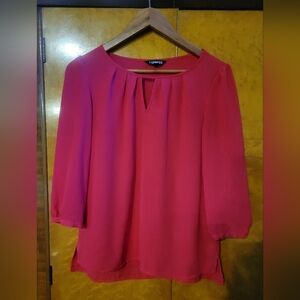 Express Fuchsia Keyhole Blouse